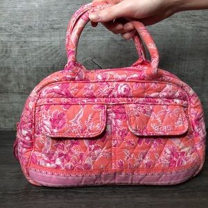 Vera Bradley Lola Hope Toile HandBag Purse Pink Peach Floral Birds HummingBird